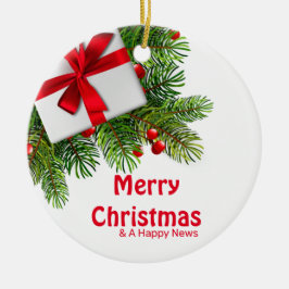 白い現在の赤い弓を持つクリスマスパイン セラミックオーナメント