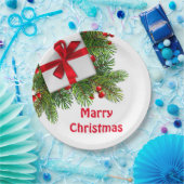 白い現在の赤のクリスマスパイン ペーパープレート (パーティー)