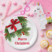 白い現在の赤のクリスマスパイン ペーパープレート (パーティー)