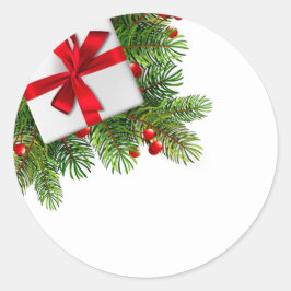 白い現在の赤のクリスマスパイン ラウンドシール