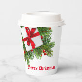白い現在の赤のクリスマスパイン 紙コップ (裏面)