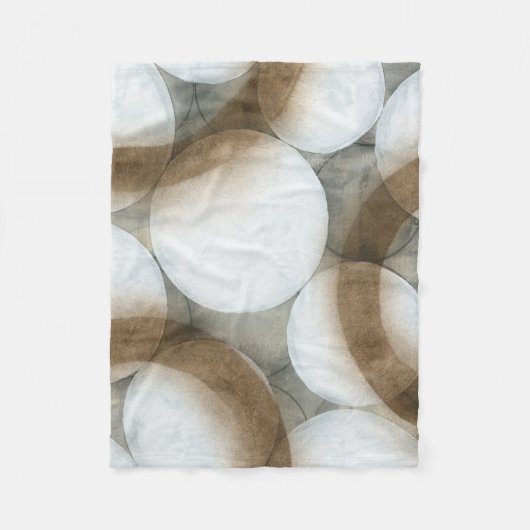 白い球体と茶色の円 フリースブランケット (正面)