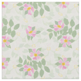 白い生地のかわいらしいピンクの白い犬バラ ファブリック