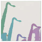 白い生地の虹のサクソフォーンパターン ファブリック (クローズアップ)