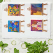 白い画材で孤立したイーゼルのミニペイント6点 キッチンタオル (折り畳み)