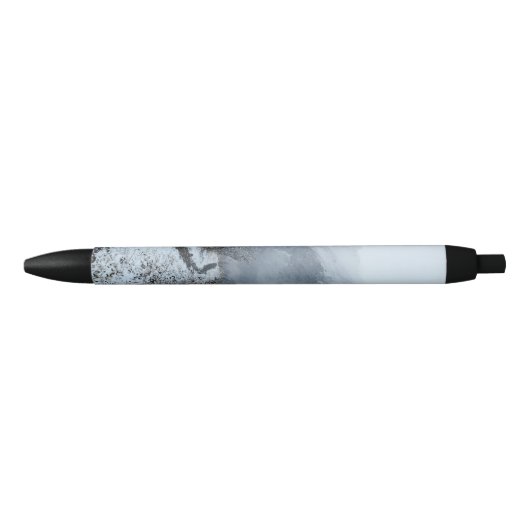 白い白い霜の付いた冬道ペン 黒ボールペン (正面)