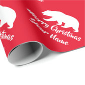 白い白熊のシルエットカスタム赤クリスマス ラッピングペーパー (ロールコーナー)