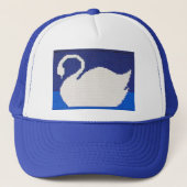 白い白鳥およびクールで青い陰のかぎ針編みのプリント キャップ (正面)