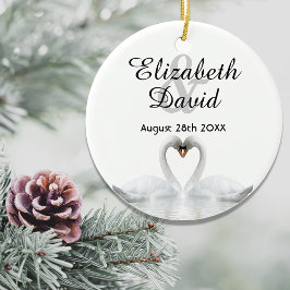 白い白鳥が名前に結婚恋する セラミックオーナメント