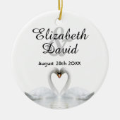 白い白鳥が名前に結婚恋する セラミックオーナメント (正面)