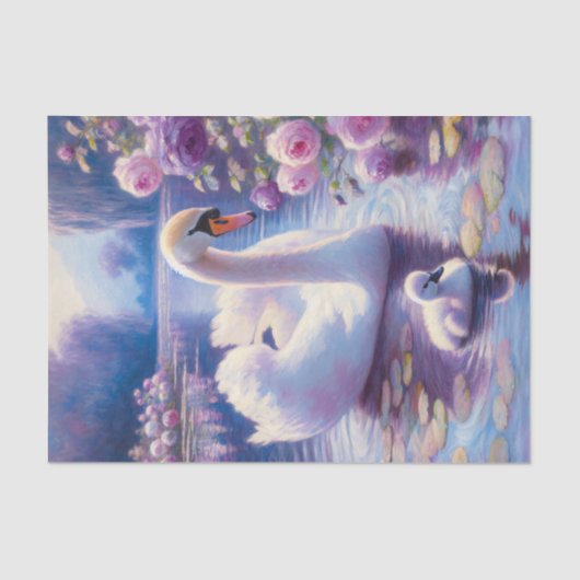 白い白鳥とシグネットパープルのバラの切り離し 薄葉紙 (正面)