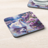 白い白鳥と紫のバラ コースター (左側)