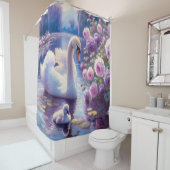 白い白鳥と紫のバラ シャワーカーテン (インサイチュ)