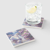 白い白鳥と紫のバラ ストーンコースター (横)