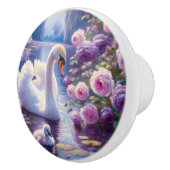 白い白鳥と紫のバラ セラミックノブ (右)