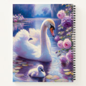 白い白鳥と紫のバラ ノートブック (裏面)