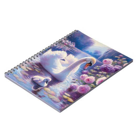 白い白鳥と紫のバラ ノートブック (左側)