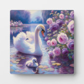 白い白鳥と紫のバラ フォトプラーク (正面)