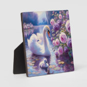 白い白鳥と紫のバラ フォトプラーク (正面)