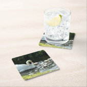 白い白鳥と雛 スクエアペーパーコースター (インサイチュ)