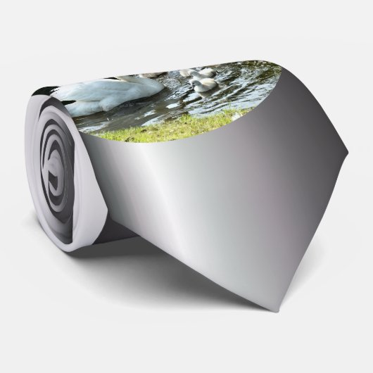 白い白鳥と雛 ネクタイ (ロール)