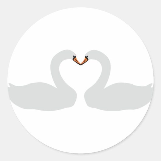 白い白鳥のアイコン2つ ラウンドシール (正面)