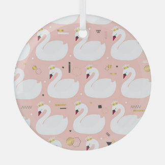 白い白鳥のシームレスパターン。 ガラスオーナメント