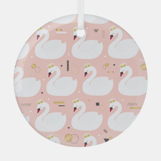 白い白鳥のシームレスパターン。 ガラスオーナメント (正面)