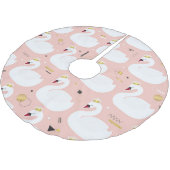 白い白鳥のシームレスパターン。 ブラッシュドポリエステルツリースカート (アングル)