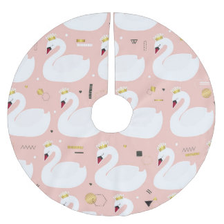 白い白鳥のシームレスパターン。 ブラッシュドポリエステルツリースカート