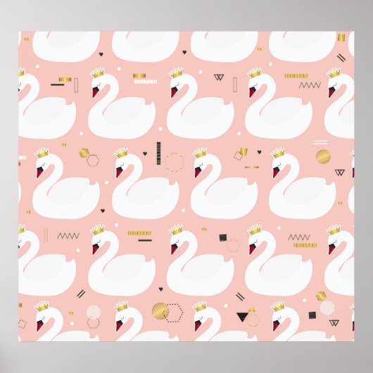 白い白鳥のシームレスパターン。 ポスター (正面)