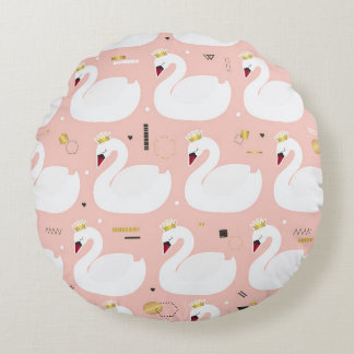 白い白鳥のシームレスパターン。 ラウンドクッション