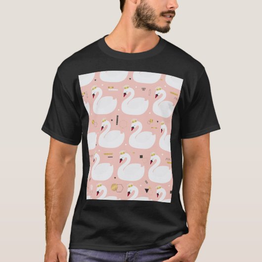 白い白鳥のシームレスパターン。 Tシャツ (正面)