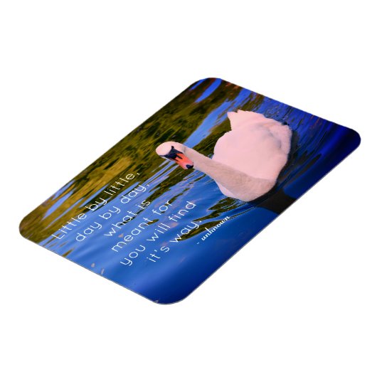 白い白鳥の写真とやる気を起こさせる引用文 マグネット (左側)