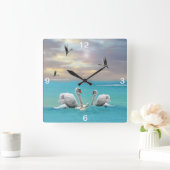 白い白鳥の歌 スクエア壁時計 (ホーム)