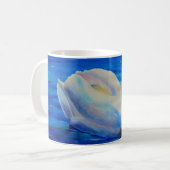 白い白鳥の水色絵画の コーヒーマグカップ (正面左)
