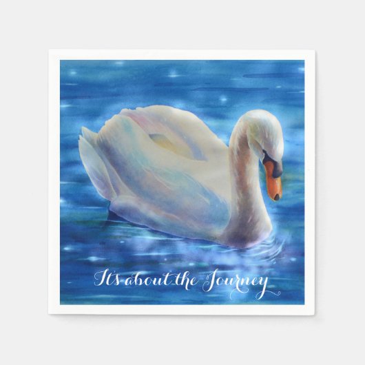 白い白鳥の絵画水色の旅について スタンダードカクテルナプキン (正面)