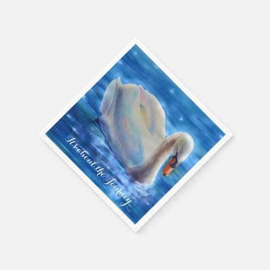 白い白鳥の絵画水色の旅について スタンダードカクテルナプキン (角)