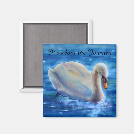 白い白鳥の絵画水色の旅について マグネット (正面/裏面)