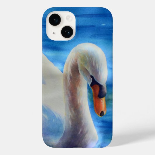 白い白鳥の絵画水色の水鳥、バードカ Case-Mate iPhoneケース (裏面)