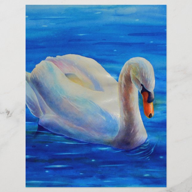 白い白鳥の絵画水色の水鳥、鳥 (正面)