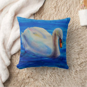 白い白鳥の絵画水色の水鳥、鳥 クッション (ブランケット)