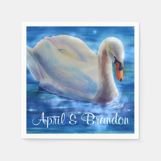 白い白鳥の絵画水色の水鳥、鳥 スタンダードカクテルナプキン (正面)