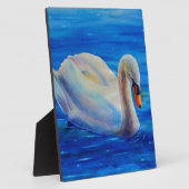 白い白鳥の絵画水色の水鳥、鳥 フォトプラーク (側面)