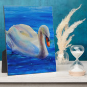 白い白鳥の絵画水色の水鳥、鳥 フォトプラーク (側面)