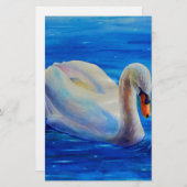 白い白鳥の絵画水色の水鳥、鳥 便箋 (正面/裏面)
