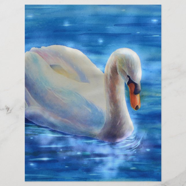 白い白鳥の絵画水色 (正面)