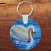 白い白鳥の絵画水色 キーホルダー (正面)