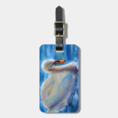 白い白鳥の絵画水色 ラゲッジタグ (正面縦)