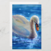 白い白鳥の絵画水色 便箋 (正面/裏面)